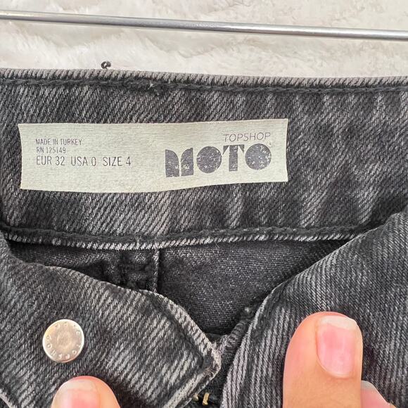 Topshop Moto Black Cutoff Demin Lace Up Edgy Biker Grunge Mini Skirt Womens 4 - Picture 8 of 12